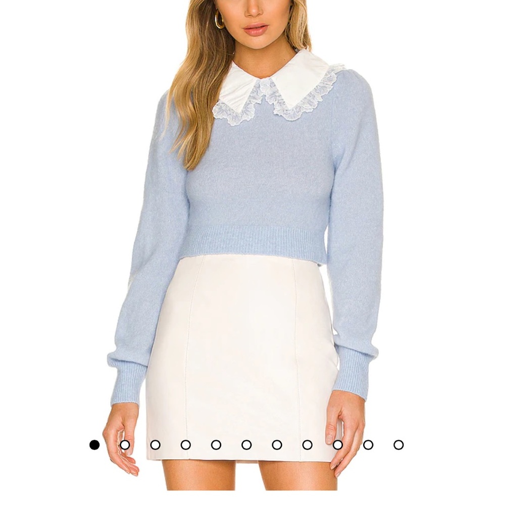 MAJORELLE Pale Blue Lace-Collar Sweater